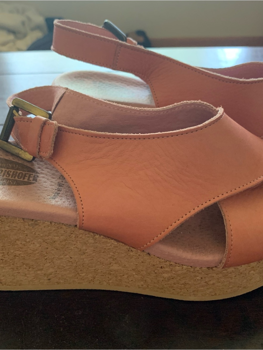 WORISHOFER Pink/Tan Leather Wedge Slingback Sandal